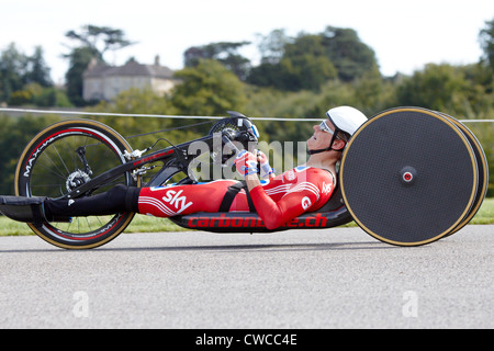 Karen Darke takes part in the 20km time trial during the Bike Blenheim Palace festival in Woodstock, near Oxford Stock Photo