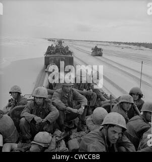 Vietnam War. US Marines of the 3rd Division arrive on a South Vietnam beach via amphibious landing craft. 1966. Stock Photo