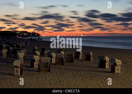 sunset at the beach of Ahlbeck, Usedom Island, Baltic Sea Coast, Mecklenburg-West Pomerania, Germany Stock Photo