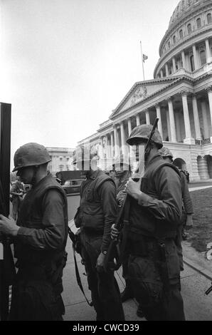 Soldiers stand guard near US Capitol, during 1968 riots following the assassination of Martin Luther King. April 8, 1968. Stock Photo