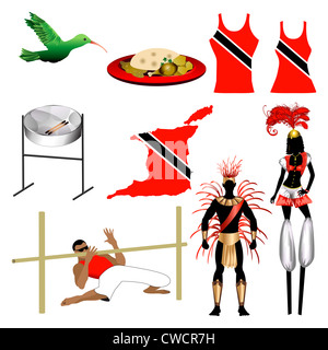 Vector Illustration of 9 different Trinidad and Tobago Trini icons. Stock Photo