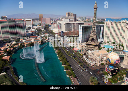 Aerial of Bellagio Fountain show, Las Vegas, Nevada. Stock Photo