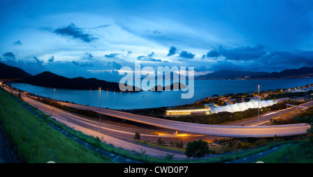 Highway in Hong Kong at sunset Stock Photo