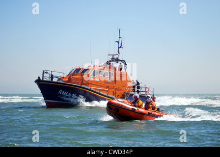 Eastbourne new all weather lifeboat and Inshore lifeboat off Eastbourne in May 2012 Stock Photo