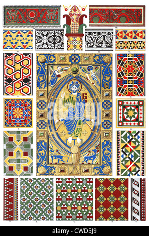 Byzantine champleve marble and Byzantine glass pin mosaic Stock Photo
