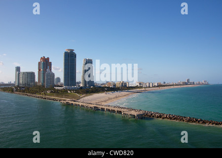 South Beach, FL, USA, where the famous Ocean Drive leads past Miami's most popular beach. Stock Photo