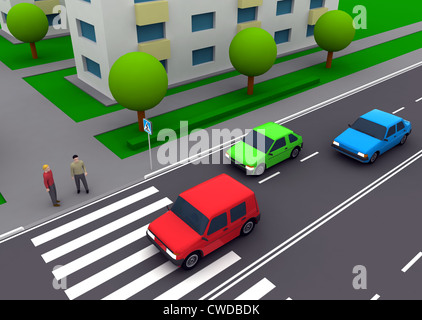City with pedestrians and road traffic, illustration Stock Photo - Alamy