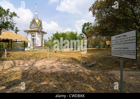 Horizontal wide angle view of the mass grave sites at Choeung Ek Killing Fields memorial site near Phnom Penh. Stock Photo