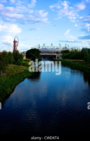 view down river Lee towards Olympic Stadium olympics London 2012 Stock Photo