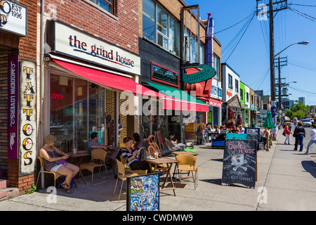 Shops and cafes on Augusta Avenue in the Kensington Market district, Toronto, Ontario, Canada Stock Photo