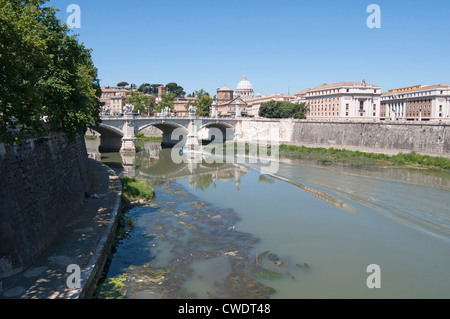 View of the  Ponte Vittorio Emanuele II Bridge over the river Tiber, Rome, Italy, Europe Stock Photo