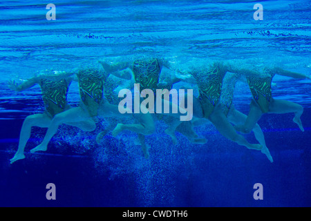 Underwater view of Japanese Synchronized Swimming team at the Olympic Summer Games, London 2012 Stock Photo