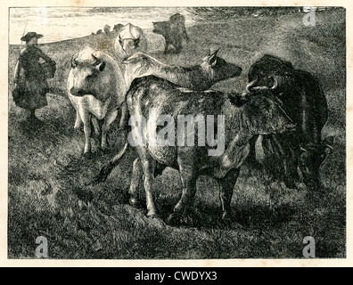 Elegy in a country churchyard by J D Watson. The lowing herd wind slowly o'er the Lea Stock Photo