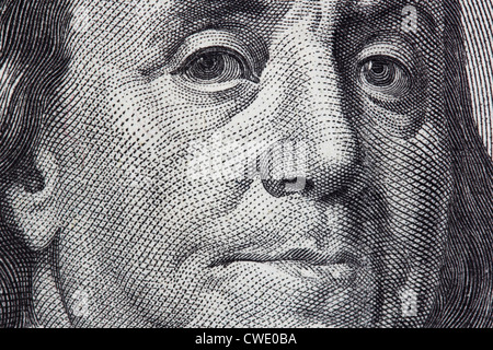 Portrait of Benjamin Franklin from one hundred dollar bill Stock Photo