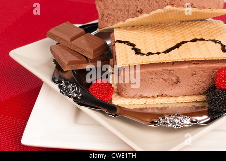 Crunchy ice cream sandwich, a tempting dessert Stock Photo