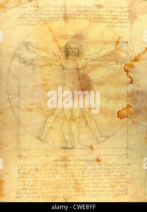 Grunge background a la da Vinci - Vitruvian man in grunge style Stock Photo