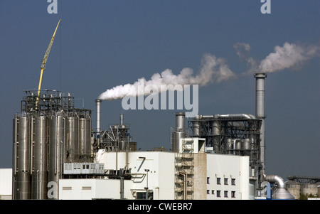 Wismar, smoking chimneys in the port of Klausner Nordic Timber GmbH & Co. KG Stock Photo