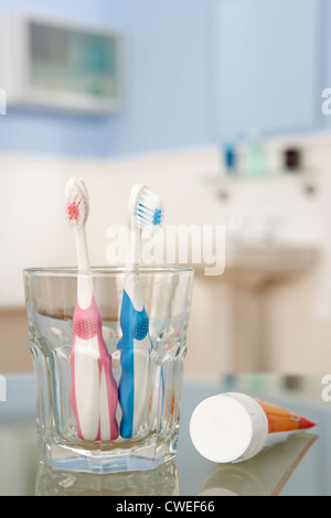 Toothbrushes and toothpaste Stock Photo