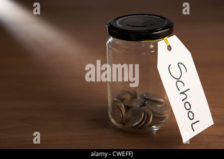 Coins in a jam jar Stock Photo