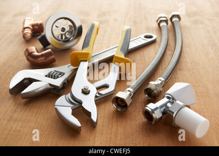 Plumbing tools and materials Stock Photo