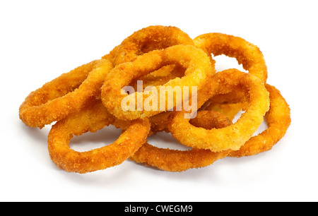 golden crispy Onion rings coated with breadcrumbs and deep fried Stock Photo