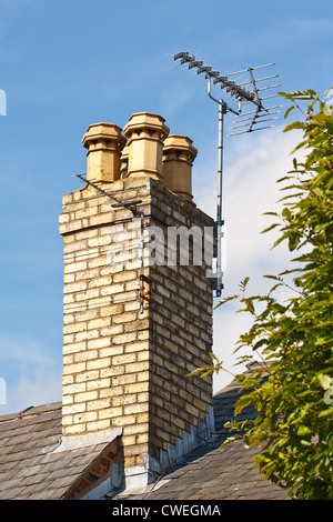Terrestrial or digital television aerial on residential chimney Stock Photo