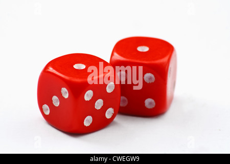 Pair of red dice thrown to show snake eyes, isolated on a white background Stock Photo