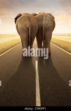Conceptual Image - Going away together / travel by road (Digital composite) Stock Photo