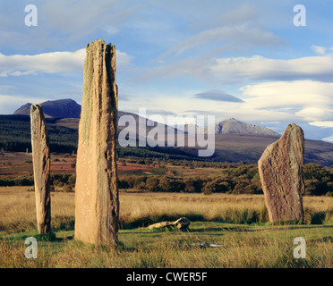 Bronze-age stone circle on Machrie Moor, Isle of Arran, North Ayrshire, Scotland, UK. Stock Photo