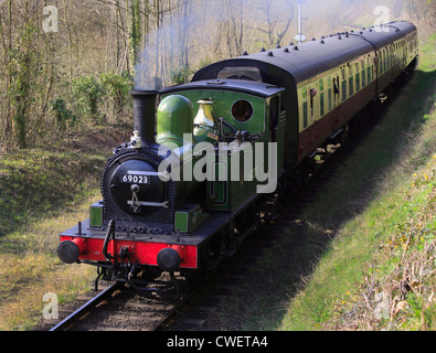 J72 Class No.69023 Joem pulling a late passenger train into Bewdley, Severn Valley Railway, Worcestershire, England, Europe Stock Photo