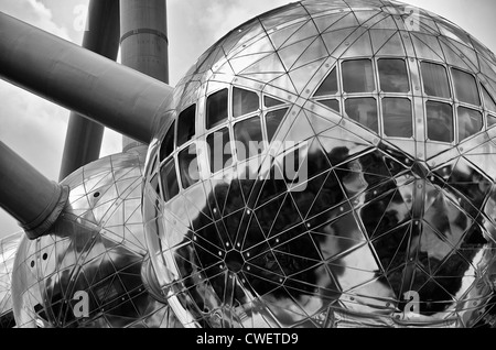 Monochrome close up of the Atomium in Brussels, Belgium Stock Photo