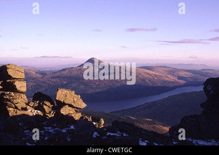 View of Loch Lomond and Ben Lomond from Beinn Narnain in the Arrochar Alps, Argyll and Bute, Scotland, UK Stock Photo