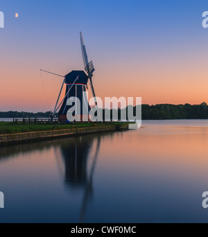 Windmill De Helper at Paterswoldsemeer right after Sunset Stock Photo