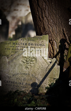 Broken old headstones in a graveyard Stock Photo