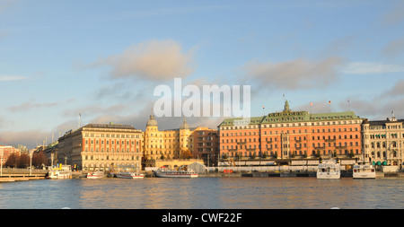 Stockholm, Sweden - 14 Dec, 2011: Touristic cruise ships sightseeing the old town in Stockholm at sunset Stock Photo