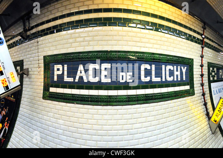 Paris, France. Metro station: Place de Clichy - tiles above platform Stock Photo