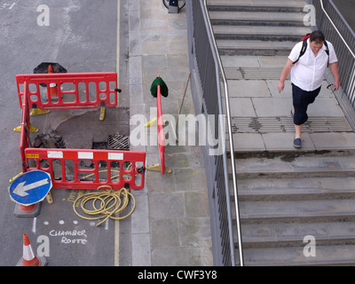 road works hole in road london Stock Photo