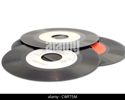 A pile of dusty 45 rpm records. Stock Photo