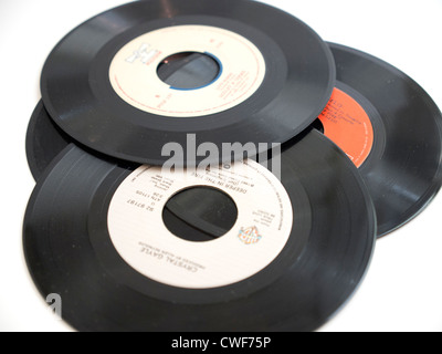 A pile of dusty 45 rpm records. Stock Photo