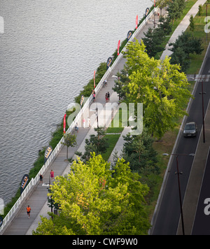 An aerial view of the laid-out esplanade for pedestrians, on the right bank of the Allier Lake (Vichy - Auvergne - France). Stock Photo