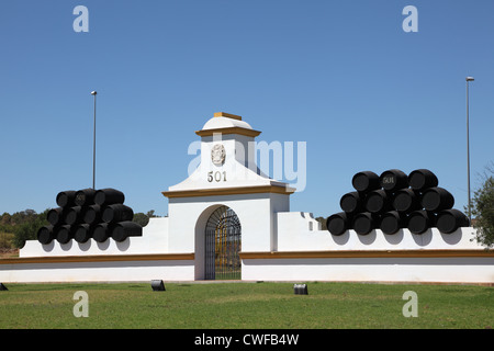 501 Sherry advertisement in a roundabout of El Puerto de Santa Maria, Andalusia Spain Stock Photo