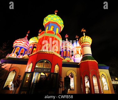 vCopenhagen, Denmark - 18 Dec, 2011: Colorful Russian architecture at Christmas in Tivoli Gardens Stock Photo