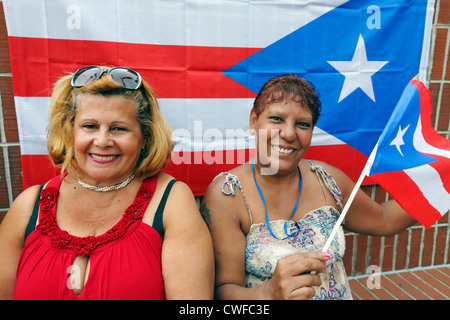 Puerto Rican women during festival on City Hall Plaza, Boston, Massachusetts Stock Photo