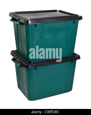 Two green plastic storage boxes Stock Photo