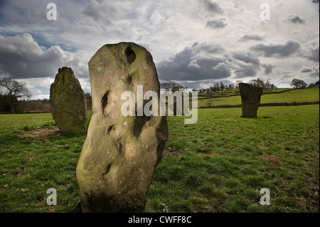 Nine Stones Close Bronze Age stone circle near Stanton Moor, Derbyshire, UK Stock Photo