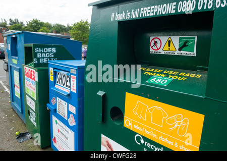 A row of clothes banks in Shifnal, Shropshire, England Stock Photo