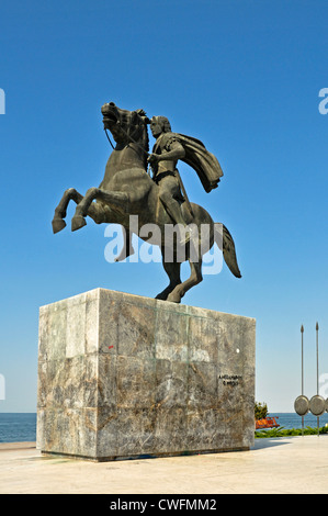 EUROPE, Greece, Thessaloniki, Alexander the Great monument on the waterfront, Alexander on horseback Stock Photo