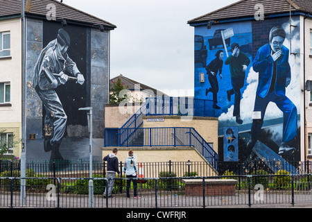 Murals on the wall of houses in Bogside, Londonderry, Northern Ireland.
