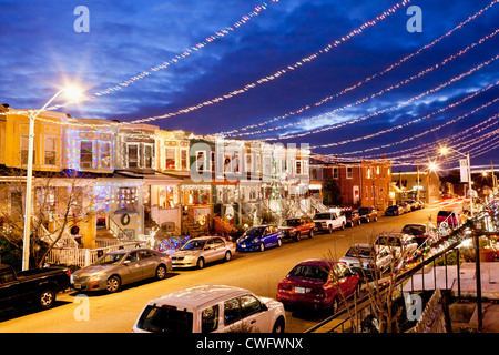 Hampden neighborhood 34th Street decorated for Christmas, Baltimore, Maryland Stock Photo