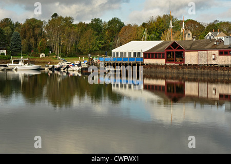 UNITED STATES OF AMERICA, USA, New England, Maine, Kennebunkport, boats at the marina on the Kennebunk River Stock Photo